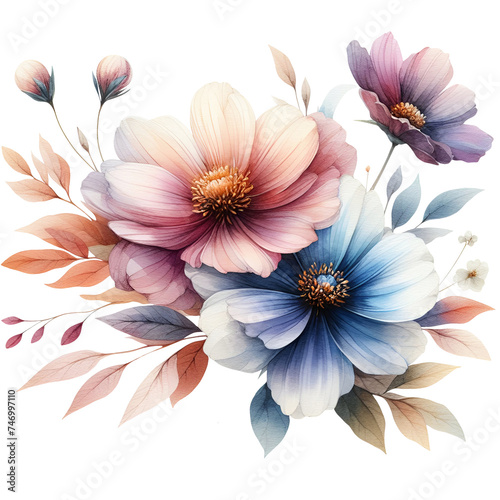 Bouquet of flowers isolated on transparent background. AI