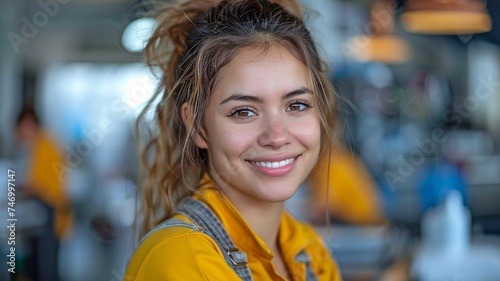 Wallpaper Mural images of female employees wiping tables at the company's contemporary workspace. Torontodigital.ca