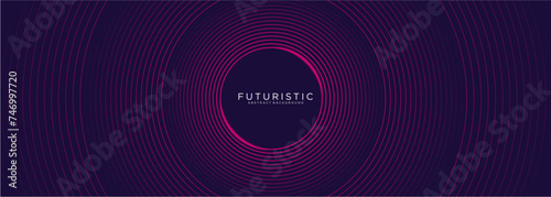 Futuristic abstract dark purple background. Glowing blue circle lines design. Future technology concept.Suit for poster, banner, brochure, cover, website, flyer. Vector illustration