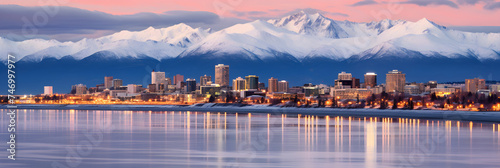 Anchorage Twilight: A Blend of Urban Lights with Alaska's Natural Splendor