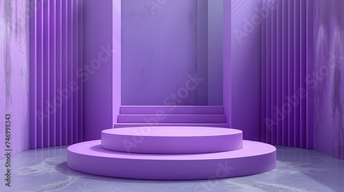 Cylinder podiums on purple background. Abstract pedestal scene with geometrical. Scene to show cosmetic products presentation
