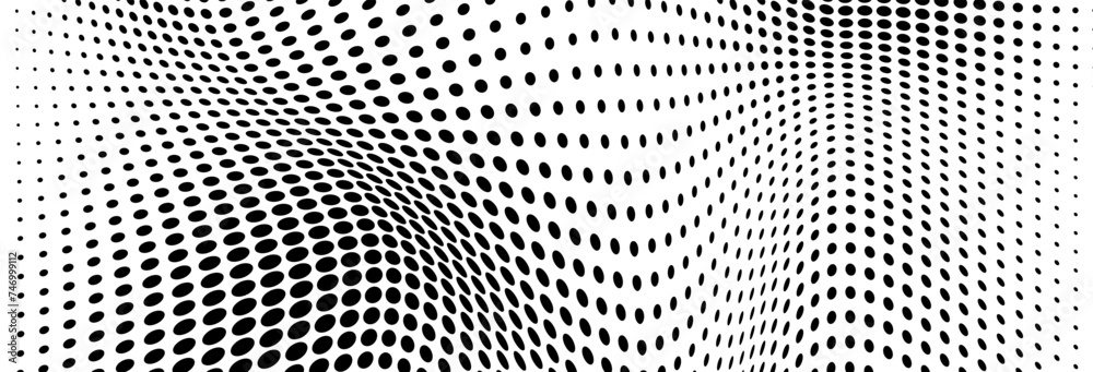 Abstract halftone texture. Chaotic waves of black dots on a white background Abstract halftone texture. Chaotic waves of black dots on a white background
