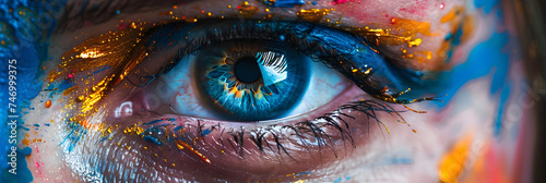 Vivid Canvas of Human Emotion: A Close-Up of an Eye Adorned with Colorful Paint Strokes
