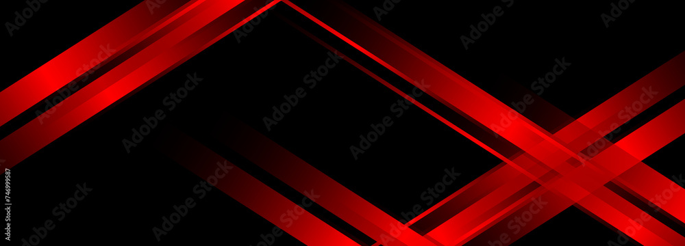 3D modern black, red, and blue futuristic abstract geometric background. Vector illustration wide black banner with red and blue diagonal lines. vector illustration