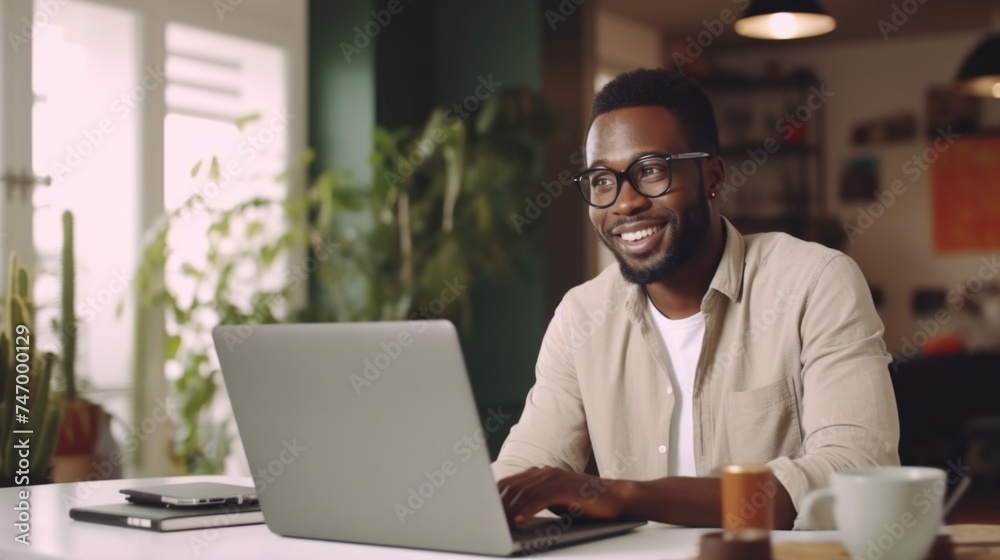 A Man Working on His laptop with a Smile on His Face, Fictional Character Created By Generated AI. A Man Working on His laptop with a Smile on His Face, Fictional Character Created By Generated AI.