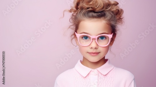 A Pink-Shirted Girl with Glasses Poses for a Photo. Fictional Character Created By Generated By Generated AI.