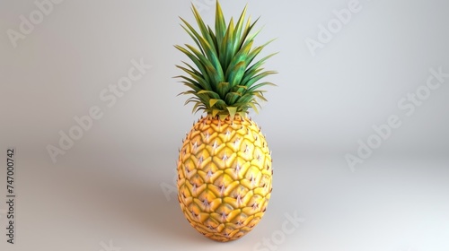 a close up of a pineapple fruit on a white background with a shadow of the top of the pineapple.