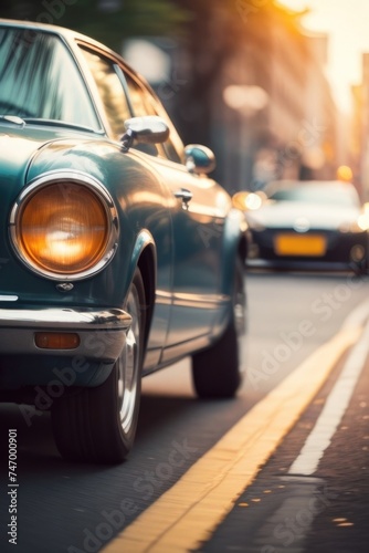 Defocused background of a classic car in the street in motion blur © RENDISYAHRUL