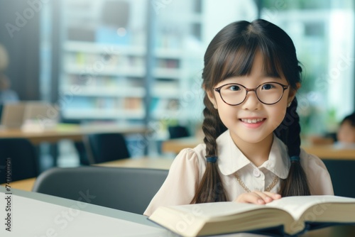 Asian Girl Reading Book