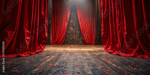 Hand Opening the Red Stage Curtain, Creating a Sense of Excitement and Wonder.