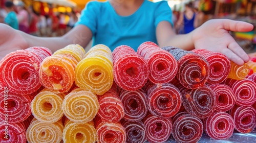 a close up of a person holding a pile of rolled up