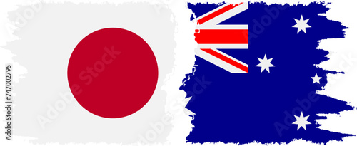 Australia and Japan grunge flags connection vector