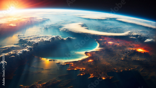 Earth as seen from space Sunrise view of the planet