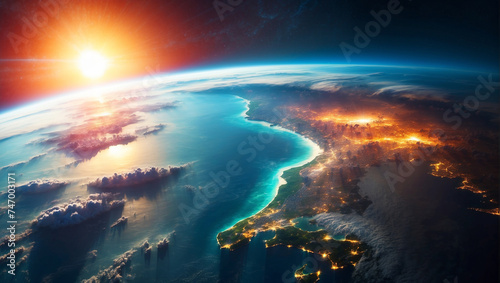 Earth as seen from space Sunrise view of the planet