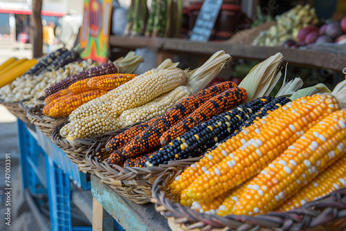 Mix of peruvian native variety of heirloom corns from local market in Cusco, Peru that use for making Chicha morada which is the staple food for Inca and Maya people around Central and South America