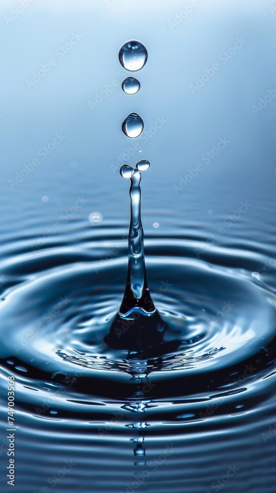 water drop splash in a glass blue colored