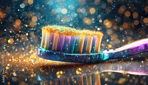 fiber optic cable, toothbrush close up with shining particles photo