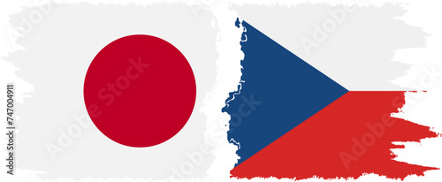 Czech and Japan grunge flags connection vector