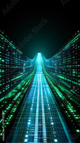 high tech pattern to border poster, dark colors, greens and blues, resembling a high tech computer screen image