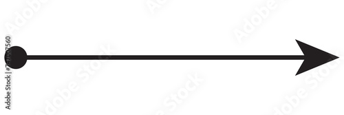 Straight line with point on start and arrow on finish. Symbol of direction, aim, target, path, easy challenge, fast way, ideal plan isolated on white background. Vector graphic illustration