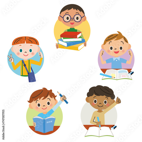 勉強をする子供達のアイコン