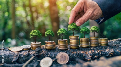 Showing financial developments and business growth with a growing tree on a coin. Growing Money - Plant On Coins - Finance And Investment Concept