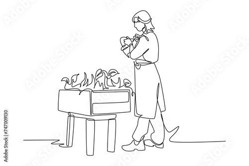 Continuous one line drawing sustainable home  concept. Doodle vector illustration.