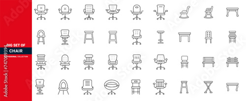 Modern chairs, office chairs icon, font view chair set.