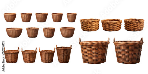 Collection of brown basket isolated on a white background as transparent PNG