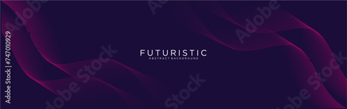 Dark purple abstract background with pink glowing wave lines. Dynamic wave pattern. Suit for presentation, banner, cover, web, flyer, poster, brochure. Vector ilustration