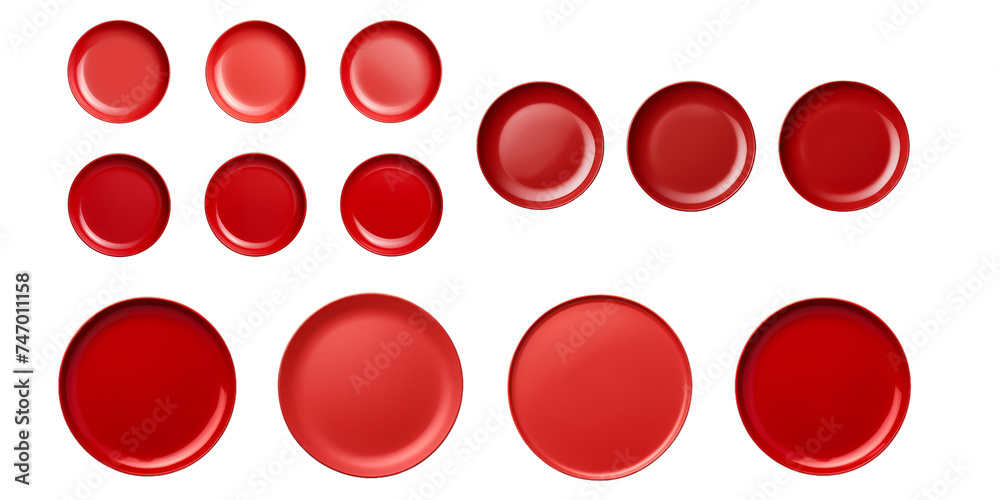 Collection of red plate isolated on a white background as transparent PNG Collection of red plate isolated on a white background as transparent PNG