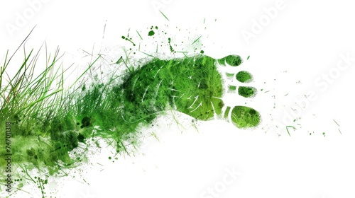 Green Grass Footprints on White Background photo