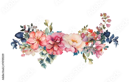 Watercolor floral crown isolated on white background. Spring flowers wreath photo