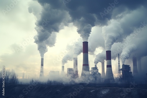 Toxic fumes from industrial plants chimneys.