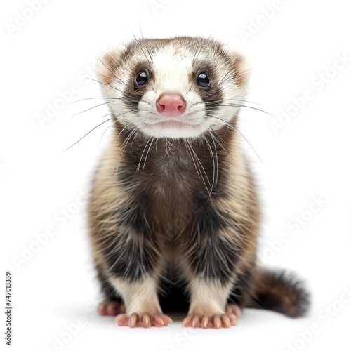 Ferret sitting in natural pose isolated on white background, photo realistic