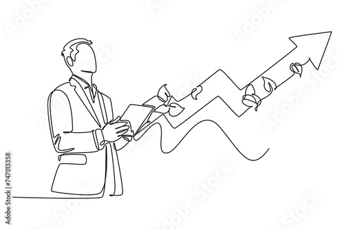 Continuous one line drawing sustainable business concept. Doodle vector illustration.