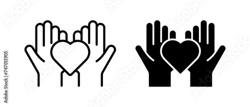 Volunteering icon vector set. Hand hold heart symbol