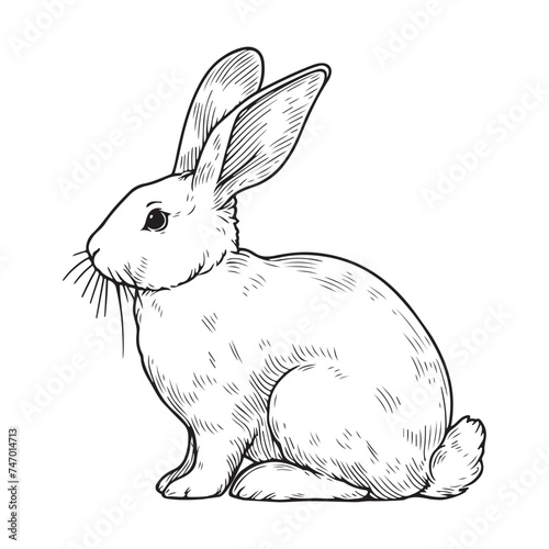 Line art of rabbit cartoon sitting vector
