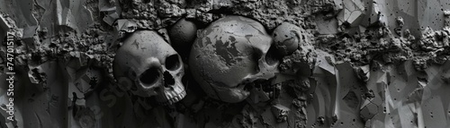 A dark, close-up view of 3D decay, degeneration, and retrogression, emphasizing ruin and failure photo