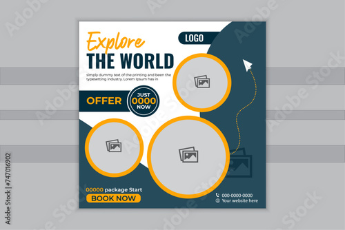 Travel Instagram facebook linkdien tourism or summer holiday tour advertising social media post banner
design template