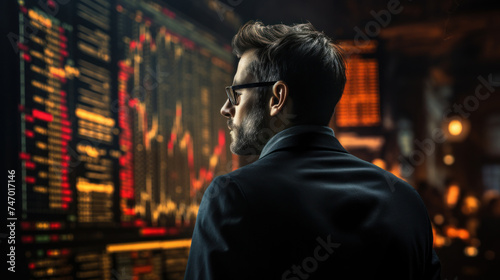 Confident Businessman with Stock Market Graphs © Polypicsell