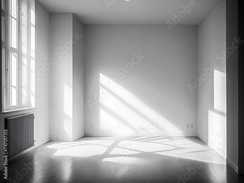 Empty geometrical Room in white Colors with beautiful Lighting. Futuristic Background for Product display . Empty geometrical Futuristic white Background for Product display