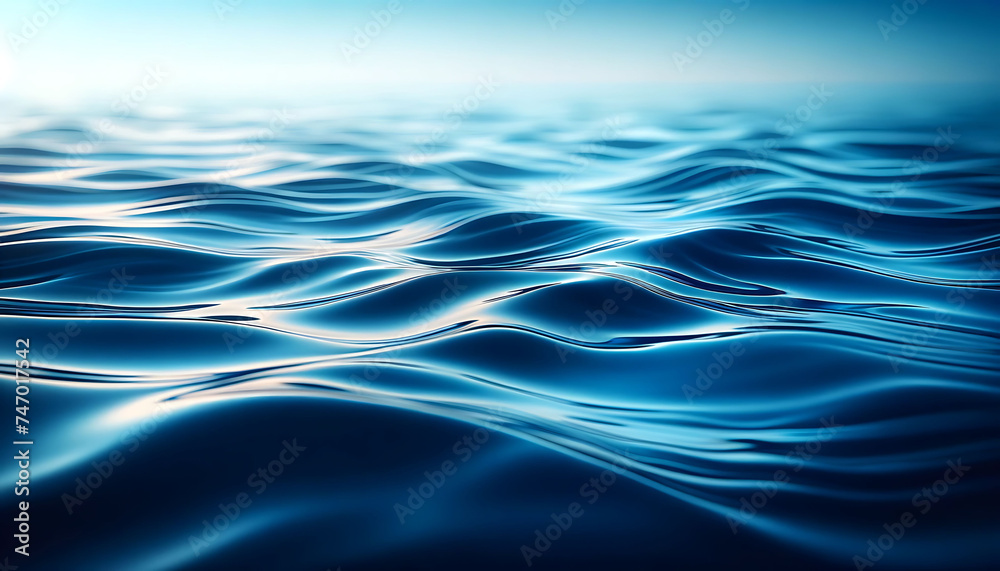Serene blue ocean waves with a gentle ripple effect, reflecting sunlight.