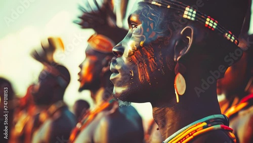 Young African tribe people with tattoos photo