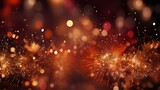 New year celebration with gold and red fireworks and bokeh effect on dark background