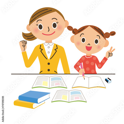 勉強を教える先生と子供