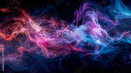 abstract of a cosmic flow in vibrant pink hues with twinkling stars, simulating a galactic nebula.