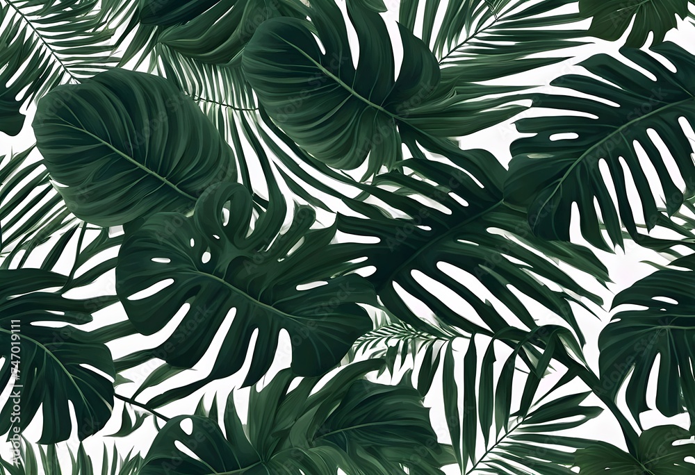 Tropical Monstera and Palm Leaves Pattern