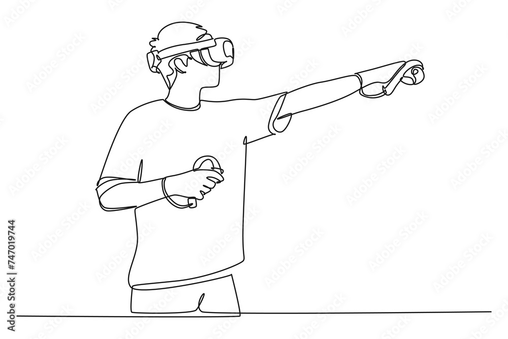 One continuous line drawing of virtual game concept. Doodle vector illustration in simple linear style. One continuous line drawing of virtual game concept. Doodle vector illustration in simple linear style.