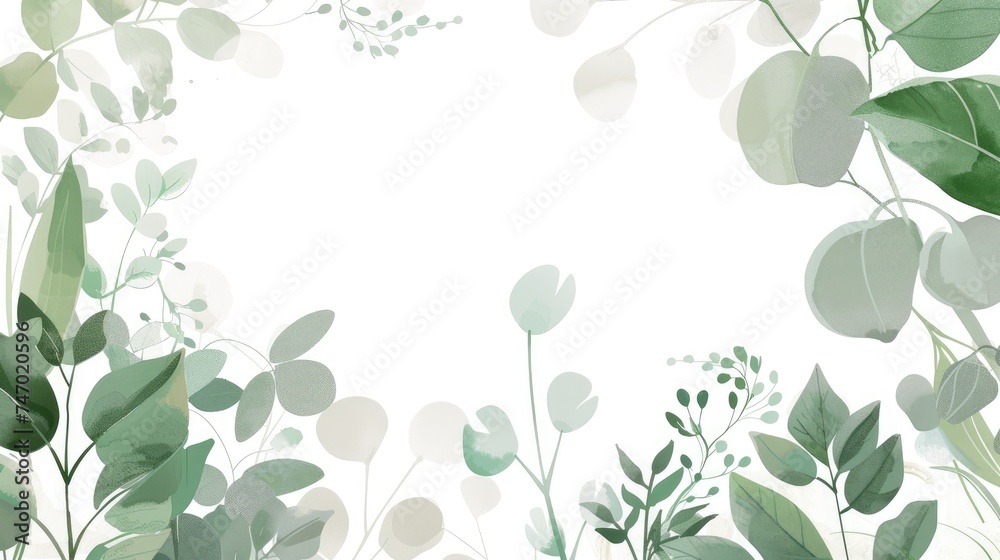 A delicate border of various green leaves artfully surrounds an empty space for custom design A delicate border of various green leaves artfully surrounds an empty space for custom design